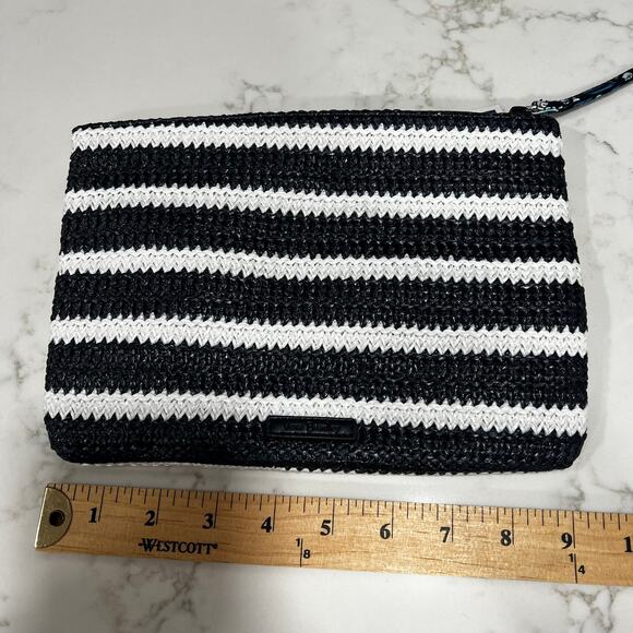 New Vera Bradley Shore Enough Sailboat Straw Wristlet Black White Stripe - Picture 5 of 6